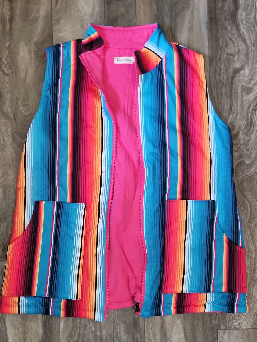 Colorful Striped Quilted Vest - Pink Lining